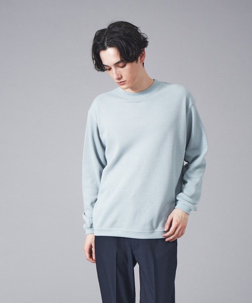 MYSELF ABAHOUSE(マイセルフアバハウス)の「ルーズシルエット ローゲージ 鹿の子 ロングスリーブシャツ(Tシャツ/カットソー・メンズ・アイボリー/サックスブルー/ピンクベージュ・46/48)」の1枚目の写真