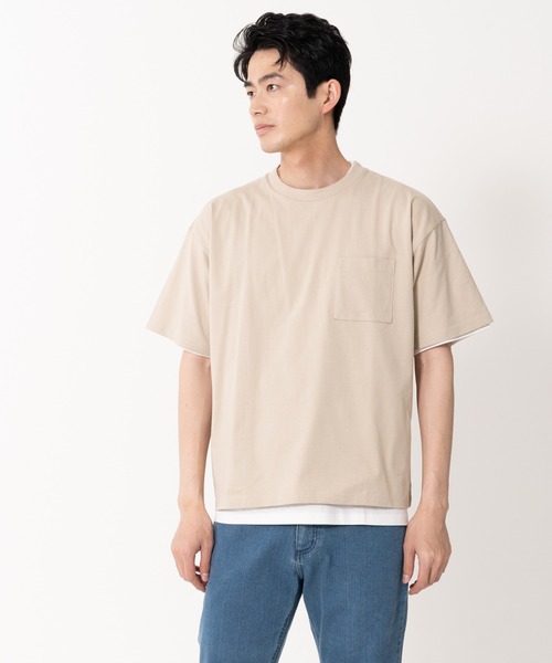 Blue Standard (ブルースタンダード)の「【BLUE STANDARD/ブルースタンダード】ポケット付きBIGTシャツ ルーズTシャツ 2枚セット コットン100%(Tシャツ/カットソー・メンズ・ベージュ/ネイビー/ホワイト/ブルー/カーキ/ブラック・LARGE/X-LARGE/MEDIUM)」の3枚目の写真