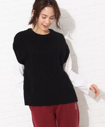 Cutie Blonde | 【S-L/2点セット】ケーブル編みベスト+Tシャツ(その他トップス)