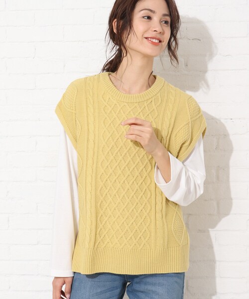 Cutie Blonde（キューティーブロンド）の「◆【S-L/2点セット】ケーブル編みベスト+Tシャツ（その他トップス・レディース・ナチュラル/レモンイエロー/ブラック・01/03/02）」の7枚目の写真