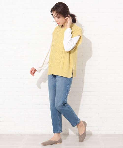 Cutie Blonde（キューティーブロンド）の「◆【S-L/2点セット】ケーブル編みベスト+Tシャツ（その他トップス・レディース・ナチュラル/レモンイエロー/ブラック・01/03/02）」の15枚目の写真