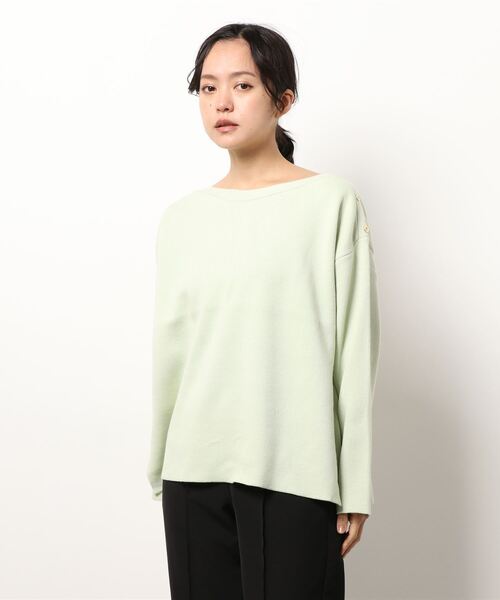 Te chichi TERRASSE(テチチテラス)の「ダブルジャカードサイドボタンニット(ニット/セーター・レディース・オフホワイト/グリーン/ネイビー/ラベンダー・フリ-)」の3枚目の写真