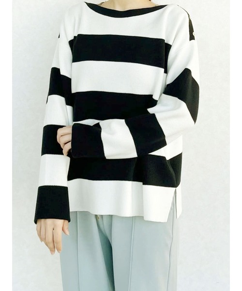 Te chichi TERRASSE(テチチテラス)の「ダブルジャカードサイドボタンニット(ニット/セーター・レディース・オフホワイト/グリーン/ネイビー/ラベンダー・フリ-)」の1枚目の写真