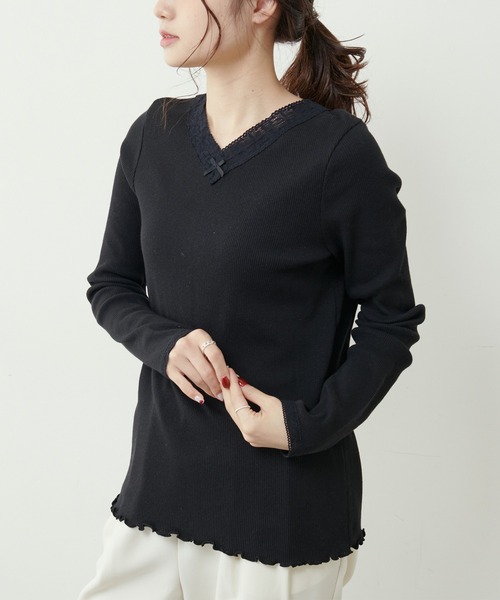 PUAL CE CIN(ピュアルセシン)の「襟レーステレコロングスリーブ(Tシャツ/カットソー・レディース・ブラック/ナチュラル・FREE)」の15枚目の写真