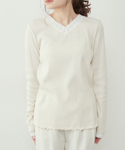 PUAL CE CIN(ピュアルセシン)の「襟レーステレコロングスリーブ(Tシャツ/カットソー・レディース・ブラック/ナチュラル・FREE)」の7枚目の写真