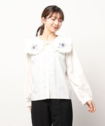 axes femme | パンジー刺繍ＢＩＧ襟ブラウス(シャツ/ブラウス)