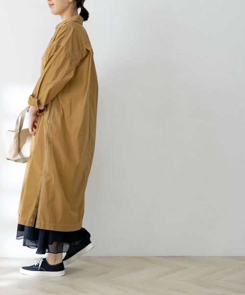 FORK&SPOON（フォークアンドスプーン）の「FORK&SPOON　ミリタリーシャツワンピース（ワンピース・レディース・キャメル/インディゴブルー/カーキ・ONE）」の4枚目の写真