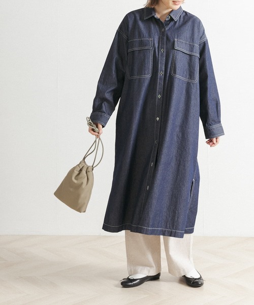 FORK&SPOON（フォークアンドスプーン）の「FORK&SPOON　ミリタリーシャツワンピース（ワンピース・レディース・キャメル/インディゴブルー/カーキ・ONE）」の14枚目の写真