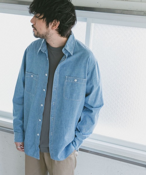 URBAN RESEARCH DOORS（アーバンリサーチドアーズ）の「シャンブレーワークシャツ（シャツ/ブラウス・メンズ・ネイビー/ブルー・MEDIUM/LARGE）」の12枚目の写真