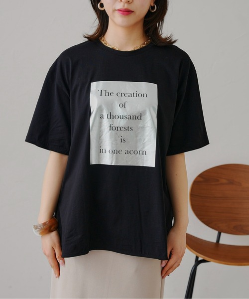 prose verse（プロズヴェール）の「箔プリントオーバーサイズTシャツ（Tシャツ/カットソー・レディース・オフホワイト/ブラック/グレイッシュベージュ/チャコールグレー・MEDIUM）」の13枚目の写真