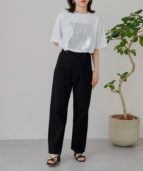 prose verse（プロズヴェール）の「箔プリントオーバーサイズTシャツ（Tシャツ/カットソー・レディース・オフホワイト/ブラック/グレイッシュベージュ/チャコールグレー・MEDIUM）」の21枚目の写真