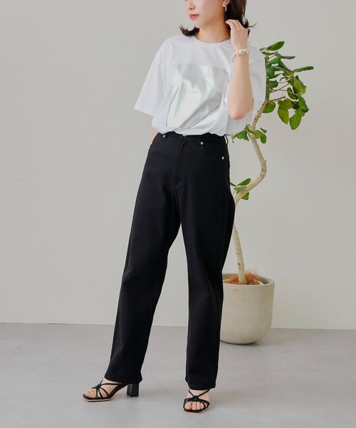 prose verse（プロズヴェール）の「箔プリントオーバーサイズTシャツ（Tシャツ/カットソー・レディース・オフホワイト/ブラック/グレイッシュベージュ/チャコールグレー・MEDIUM）」の22枚目の写真