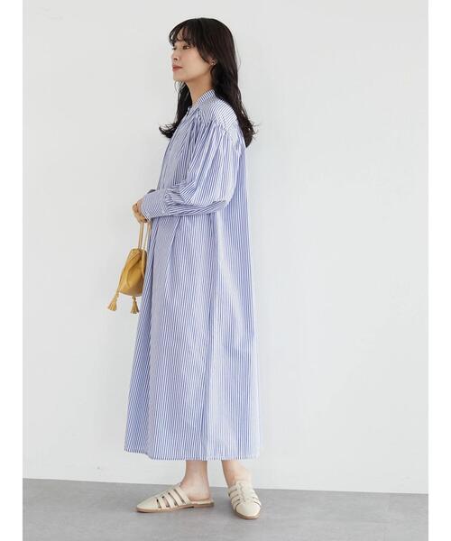 ELENCARE DUE（エレンカーレデュエ）の「・ELENCARE DUE ストライプシャツワンピース（ワンピース・レディース・ブラック/ベージュ/ブルー/グリーン・FREE）」の11枚目の写真