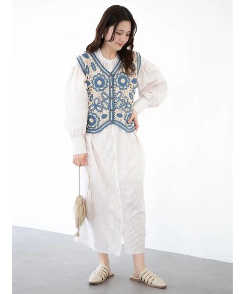 ELENCARE DUE（エレンカーレデュエ）の「・ELENCARE DUE ストライプシャツワンピース（ワンピース・レディース・ブラック/ベージュ/ブルー/グリーン・FREE）」の10枚目の写真