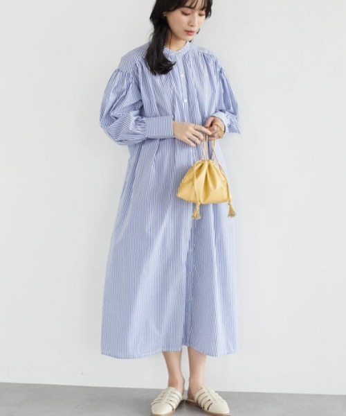 ELENCARE DUE（エレンカーレデュエ）の「・ELENCARE DUE ストライプシャツワンピース（ワンピース・レディース・ブラック/ベージュ/ブルー/グリーン・FREE）」の4枚目の写真