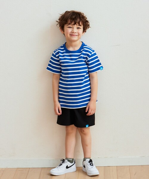 SHARE PARK（シェアパーク）の「【KIDS】UVカット ボーダーロゴTシャツ（Tシャツ/カットソー・キッズ・ブルー系1/ホワイト系1・120/100/110）」の5枚目の写真