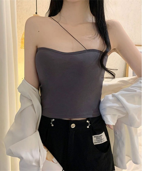 ibeul_（イベール）の「ラウンドゴム カップ付き チューブトップ（キャミソール・レディース・ベージュ/チャコールグレー/ホワイト/ブラック・FREE）」の7枚目の写真