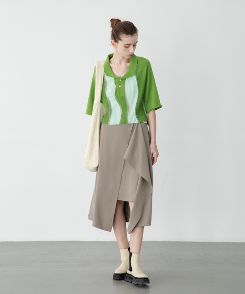 EKCOOKIES（イーケークッキーズ）の「【 EKCOOKIES 】ウェーブバイカラーポロニット（ニット/セーター・レディース・グレー/グリーン・L/S/M）」の11枚目の写真