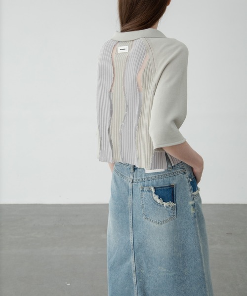 EKCOOKIES（イーケークッキーズ）の「【 EKCOOKIES 】ウェーブバイカラーポロニット（ニット/セーター・レディース・グレー/グリーン・L/S/M）」の14枚目の写真