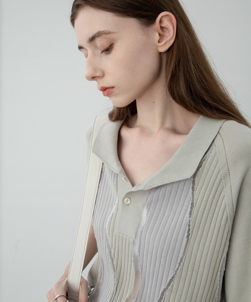 EKCOOKIES（イーケークッキーズ）の「【 EKCOOKIES 】ウェーブバイカラーポロニット（ニット/セーター・レディース・グレー/グリーン・L/S/M）」の15枚目の写真