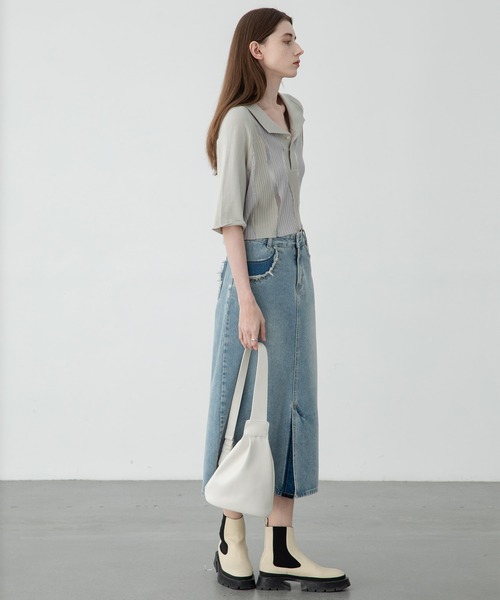 EKCOOKIES（イーケークッキーズ）の「【 EKCOOKIES 】ウェーブバイカラーポロニット（ニット/セーター・レディース・グレー/グリーン・L/S/M）」の16枚目の写真