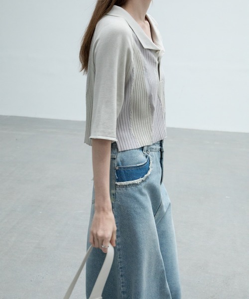 EKCOOKIES（イーケークッキーズ）の「【 EKCOOKIES 】ウェーブバイカラーポロニット（ニット/セーター・レディース・グレー/グリーン・L/S/M）」の17枚目の写真