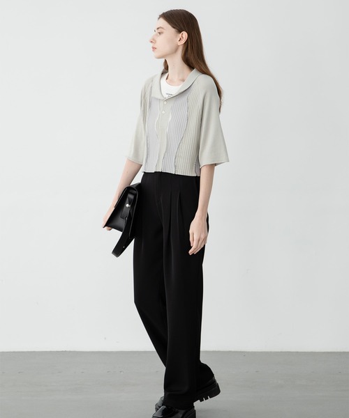 EKCOOKIES（イーケークッキーズ）の「【 EKCOOKIES 】ウェーブバイカラーポロニット（ニット/セーター・レディース・グレー/グリーン・L/S/M）」の20枚目の写真