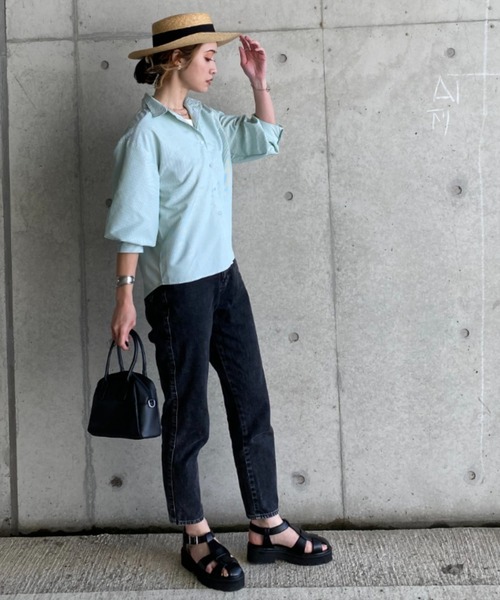 deux amour（ドゥーザムール）の「カラーストライプ袖ボリュームシャツ（その他トップス・レディース・ブルー/グリーン・MEDIUM）」の5枚目の写真