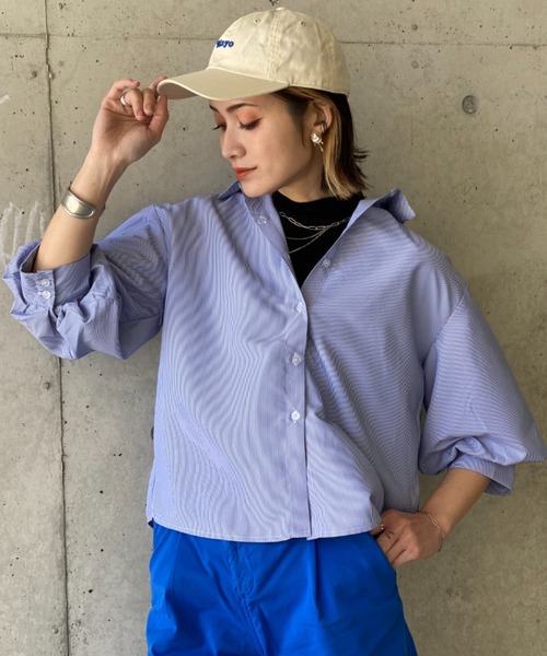 deux amour（ドゥーザムール）の「カラーストライプ袖ボリュームシャツ（その他トップス・レディース・ブルー/グリーン・MEDIUM）」の6枚目の写真