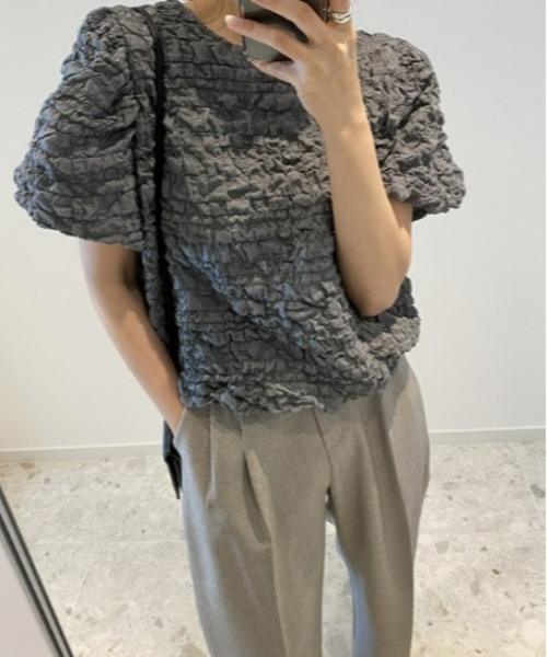 sakishimatokyo（サキシマトーキョー）の「ワッシャートップス/半袖（Tシャツ/カットソー・レディース・グレー/アイボリー/ブラック/グリーン・FREE）」の3枚目の写真