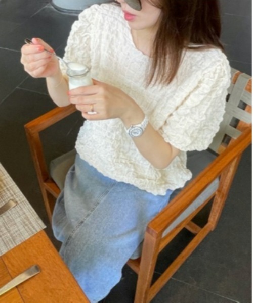 sakishimatokyo（サキシマトーキョー）の「ワッシャートップス/半袖（Tシャツ/カットソー・レディース・グレー/アイボリー/ブラック/グリーン・FREE）」の5枚目の写真