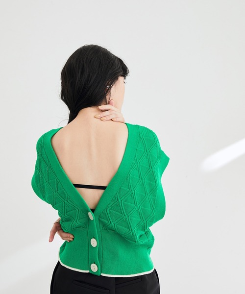 ADAM ET ROPE'（アダムエロペ）の「【一部直営店舗・WEB限定】クロシェライン2WAYベスト（ベスト・レディース・グリーン/オフホワイト/ブラック・FREE）」の7枚目の写真