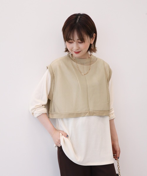 45R 美品 ボア ベスト サテン ユニセックス リバーシブル SET シャツワンピース＋ニットベスト / AMERICAN HOLIC