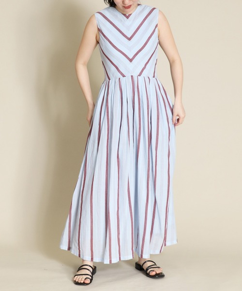 ne quittez pas（ヌキテパ）コットンストライプノースリーブワンピース
