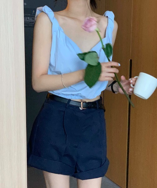 MANGROVE（マングローブ）の「トーションショルダートップス（タンクトップ・レディース・ブルー/グリーン/アイボリー/ブラウン/ホワイト/ブラック/ライトグリーン・FREE）」の16枚目の写真