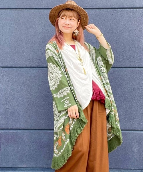 チャイハネ(チャイハネ)の「【チャイハネ】グルティラフリンジカーディガン(カーディガン/ボレロ・レディース・パープル/ネイビー/グレー/オフホワイト/ブラウン/ブラック×ホワイト/ホワイト系その他/カーキ/ブルー・FREE)」の6枚目の写真