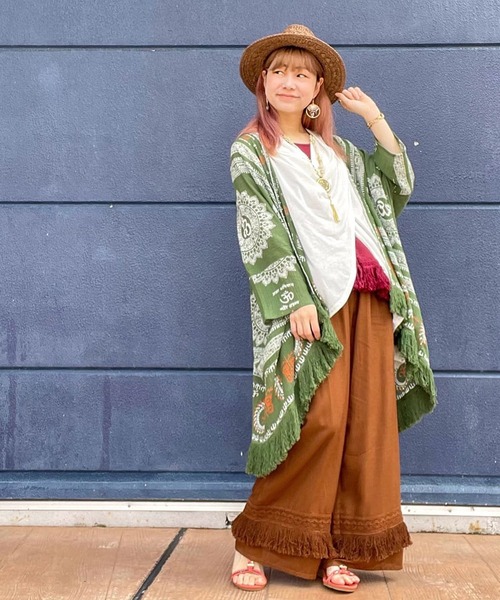 チャイハネ(チャイハネ)の「【チャイハネ】グルティラフリンジカーディガン(カーディガン/ボレロ・レディース・パープル/ネイビー/グレー/オフホワイト/ブラウン/ブラック×ホワイト/ホワイト系その他/カーキ/ブルー・FREE)」の11枚目の写真