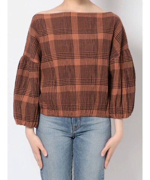 Ungrid(アングリッド)の「チェックボリュームブラウス(シャツ/ブラウス・レディース・ブラック/ダークオレンジ・FREE)」の6枚目の写真