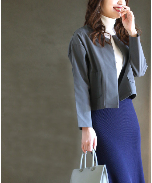 【短時間着用】　Ehre style エーレスタイル　ノーカラージャケット Ehre style ジャケット ノーカラージャケット オフィスに！軽く