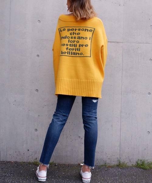 SPIRALGIRL（スパイラルガール）の「バックロゴオーバーニット（ニット/セーター・レディース・ベージュ/レッド/イエロー/グリーン・FREE）」の10枚目の写真