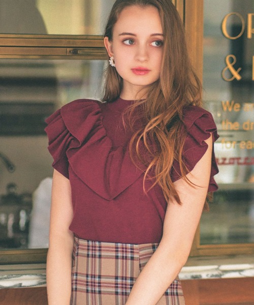 NOELA（ノエラ）の「ハイネックフリルニット（ニット/セーター・レディース・ブラック/オフホワイト/ボルドー・フリー）」の3枚目の写真