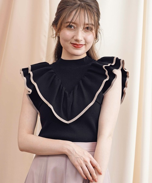 NOELA（ノエラ）の「ハイネックフリルニット（ニット/セーター・レディース・ブラック/オフホワイト/ボルドー・フリー）」の2枚目の写真