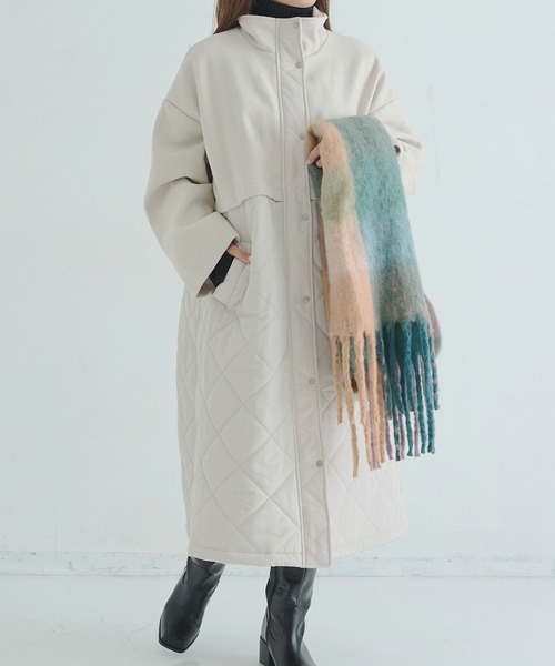 Shelly island（シェリーアイランド）の「フェイクウール×キルトロングコート（その他アウター・レディース・ブラック/ホワイト・M）」の9枚目の写真