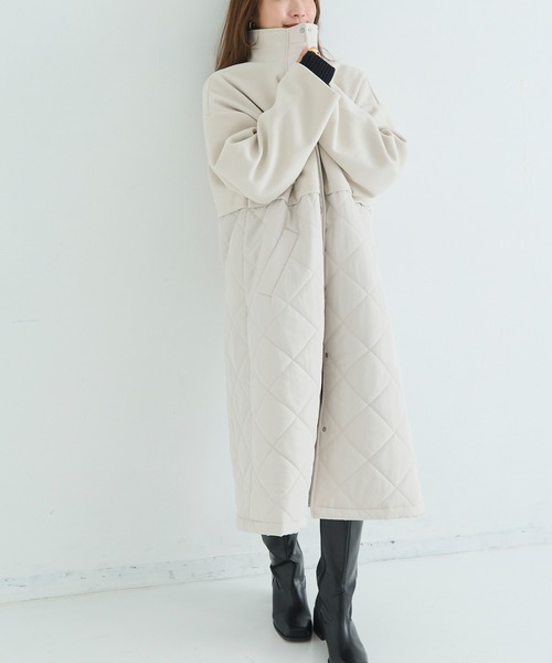 Shelly island（シェリーアイランド）の「フェイクウール×キルトロングコート（その他アウター・レディース・ブラック/ホワイト・M）」の15枚目の写真