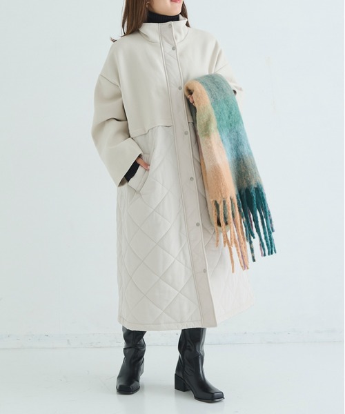 Shelly island（シェリーアイランド）の「フェイクウール×キルトロングコート（その他アウター・レディース・ブラック/ホワイト・M）」の10枚目の写真