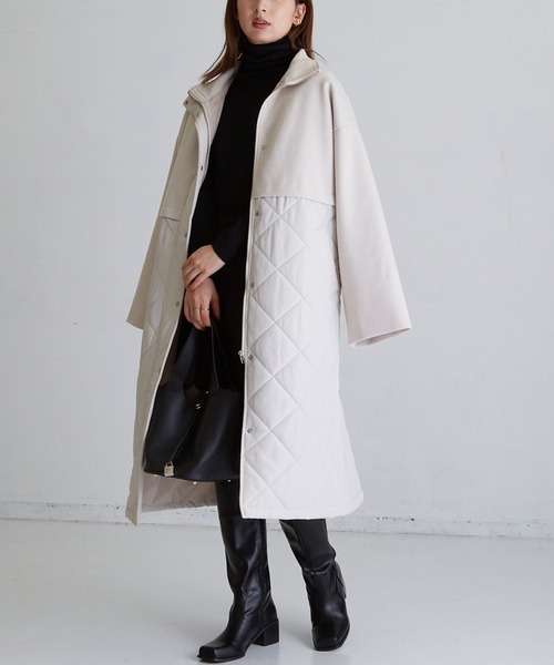 Shelly island（シェリーアイランド）の「フェイクウール×キルトロングコート（その他アウター・レディース・ブラック/ホワイト・M）」の5枚目の写真