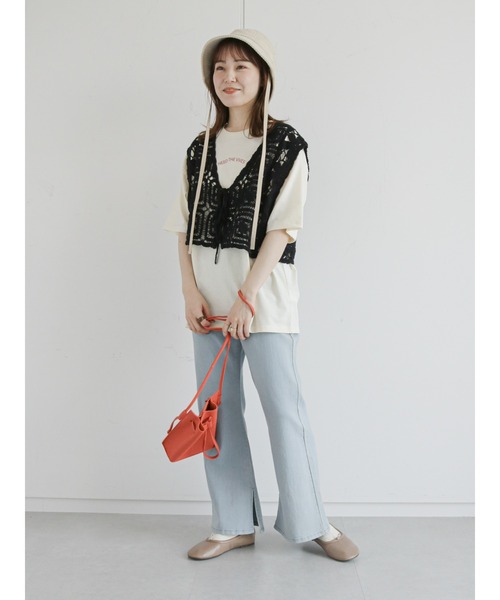 ehka sopo（エヘカソポ）の「裾スリットデニムパンツ（その他パンツ・レディース・ブラック/ネイビー/サックスブルー・ﾌﾘ-）」の4枚目の写真