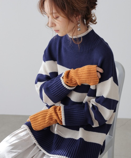 frames RAY CASSIN（フレームスレイカズン）の「WEB限定 ボーダーハイネックニット（ニット/セーター・レディース・ネイビー/キナリ/ブラック系/オフホワイト・FREE）」の4枚目の写真