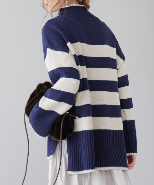 frames RAY CASSIN（フレームスレイカズン）の「WEB限定 ボーダーハイネックニット（ニット/セーター・レディース・ネイビー/キナリ/ブラック系/オフホワイト・FREE）」の8枚目の写真