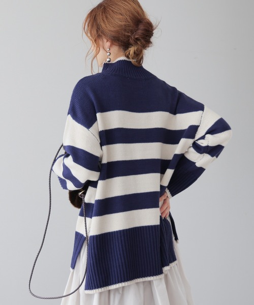 frames RAY CASSIN（フレームスレイカズン）の「WEB限定 ボーダーハイネックニット（ニット/セーター・レディース・ネイビー/キナリ/ブラック系/オフホワイト・FREE）」の9枚目の写真